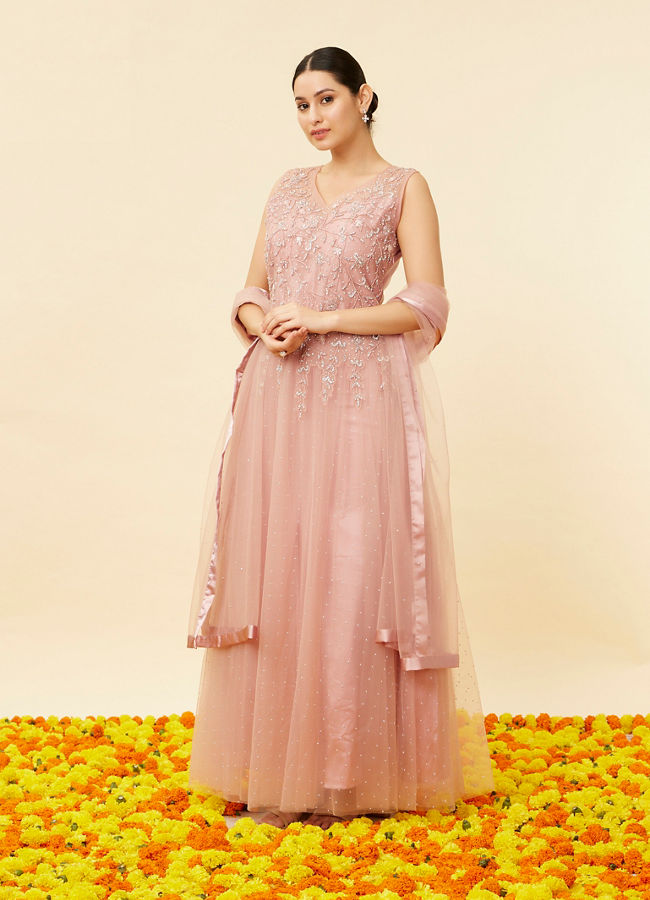 Candy Floss Pink Stone Work Anarkali Suit image number 2